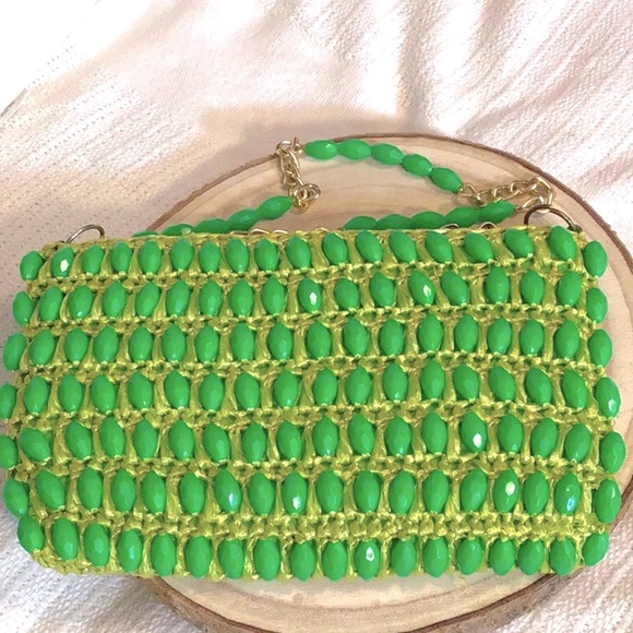 vintage Japen Handbags - Vintage 1950 green beaded and Wicker purse in excellent condition